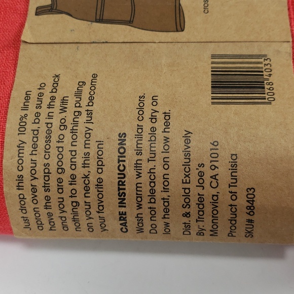 NWT TRADER JOE'S 100% LINEN APRON RED ONE SIZE FITS MOST - Picture 7 of 7